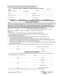 Document preview: Form CC-DC-DV-021A Request to Shield Denied or Dismissed Protective Order Records - Maryland