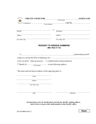 Document preview: Form CC-CV-039 Request to Reissue Summons - Maryland