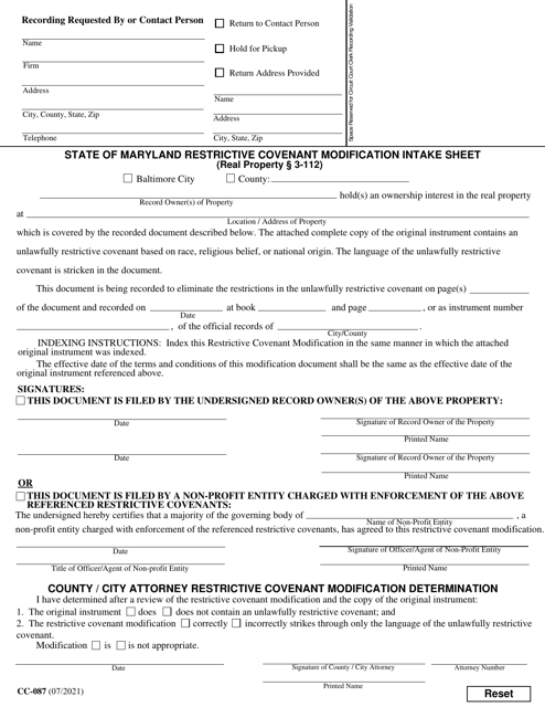 Form CC-087  Printable Pdf