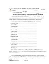 Form CC-DC-CR-157 State&#039;s Notice of Intent to Seek Mandatory Sentence - Maryland