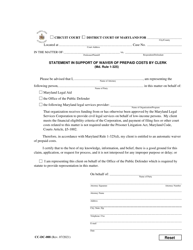 Document preview: Form CC-DC-088 Statement in Support of Waiver of Prepaid Costs by Clerk - Maryland
