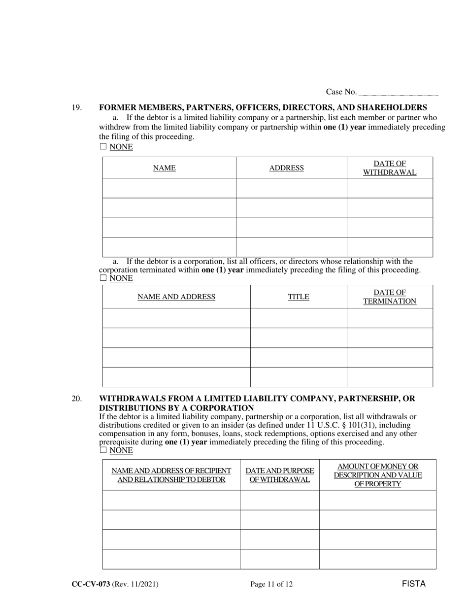 Form CC-CV-073 Statement of Financial Affairs - Maryland, Page 11