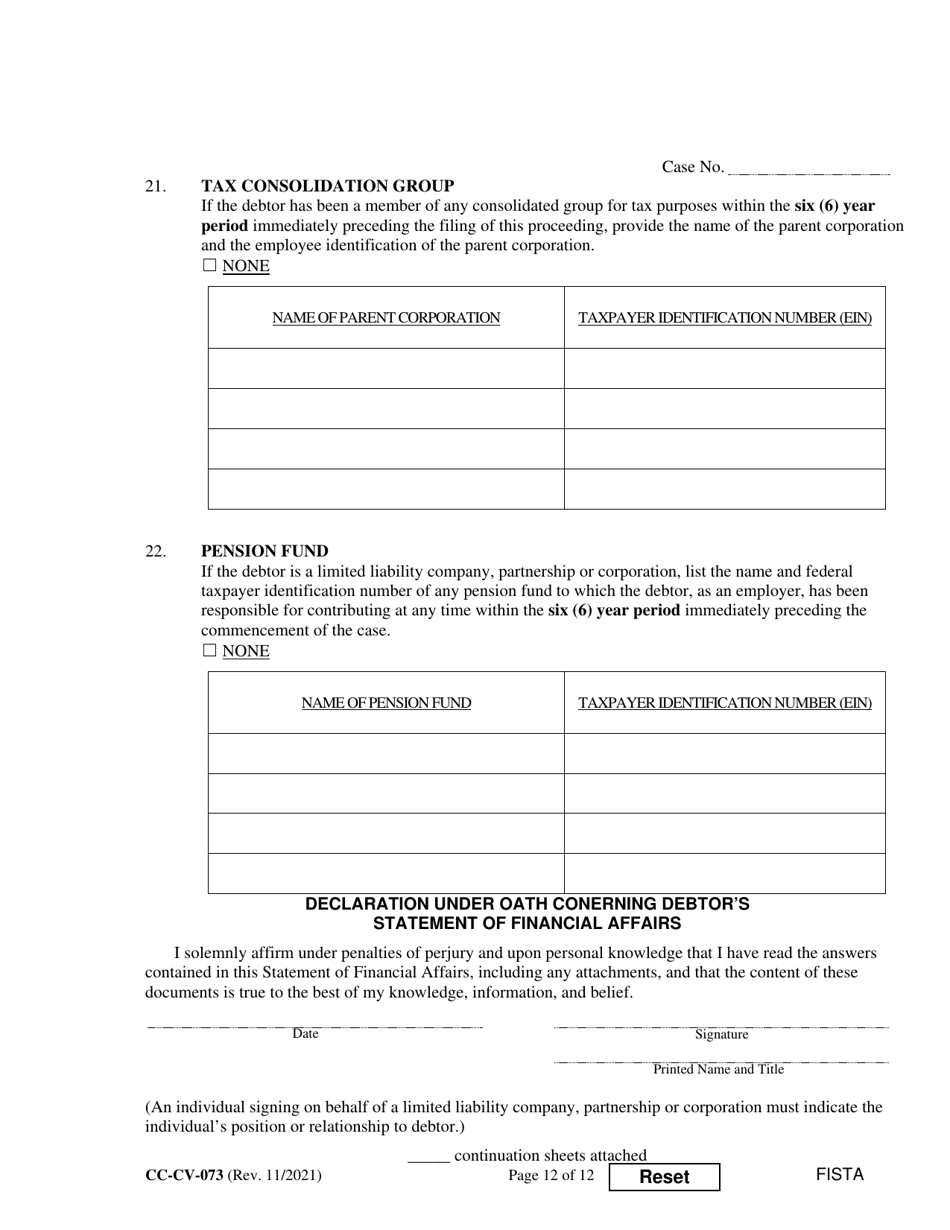 Form CC-CV-073 Statement of Financial Affairs - Maryland, Page 12