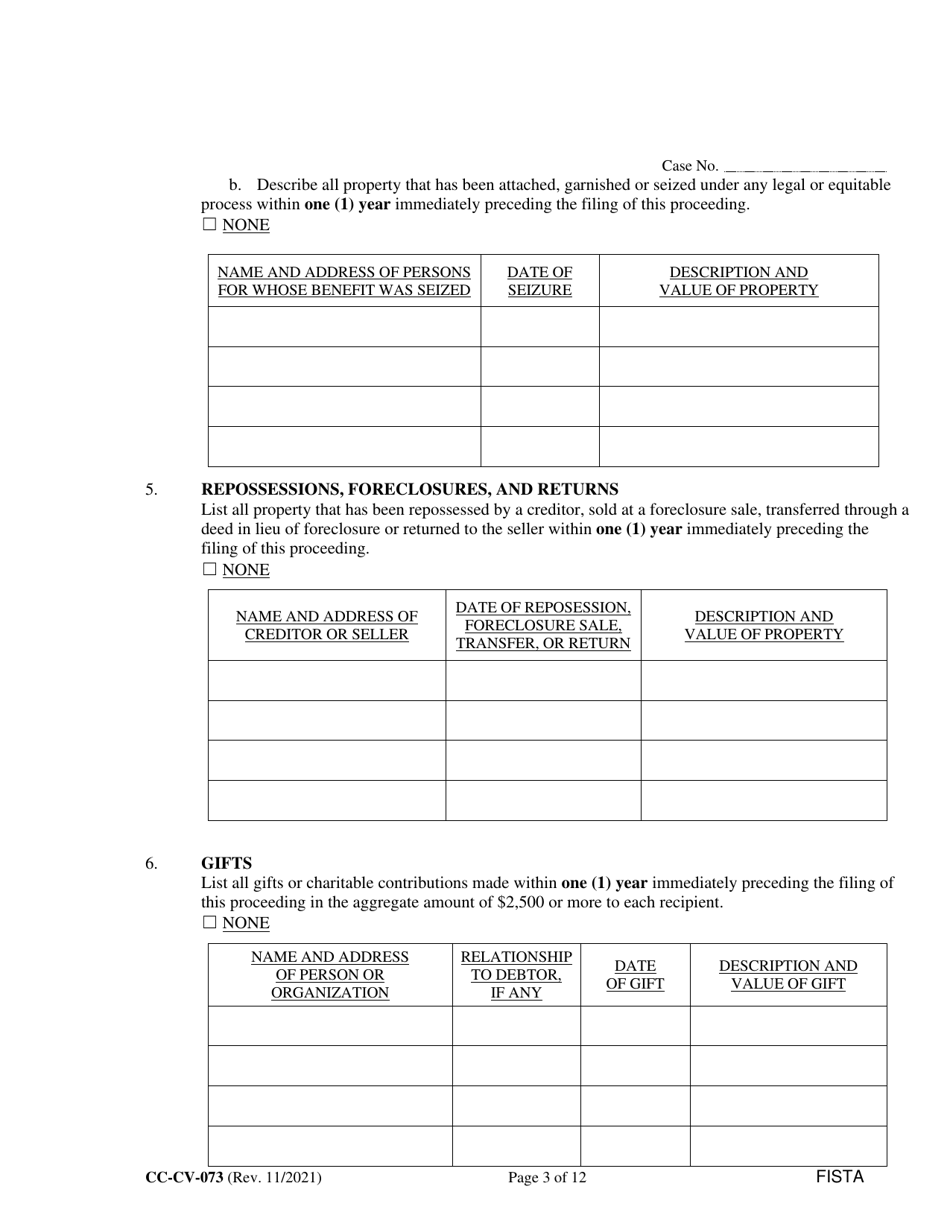 Form CC-CV-073 Statement of Financial Affairs - Maryland, Page 3