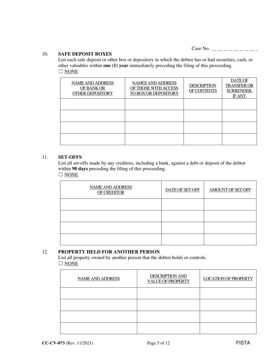 Form CC-CV-073 Statement of Financial Affairs - Maryland, Page 5
