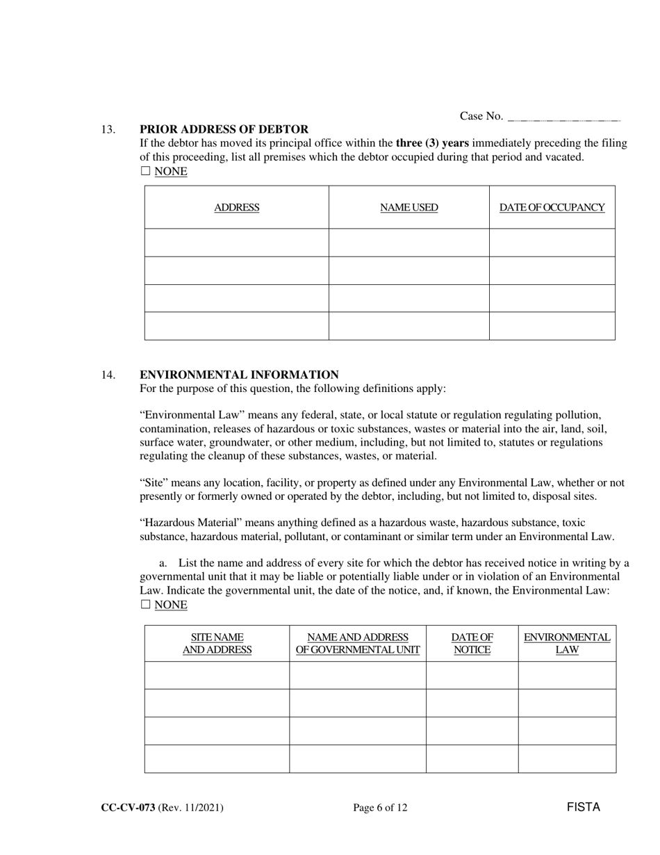 Form CC-CV-073 Statement of Financial Affairs - Maryland, Page 6