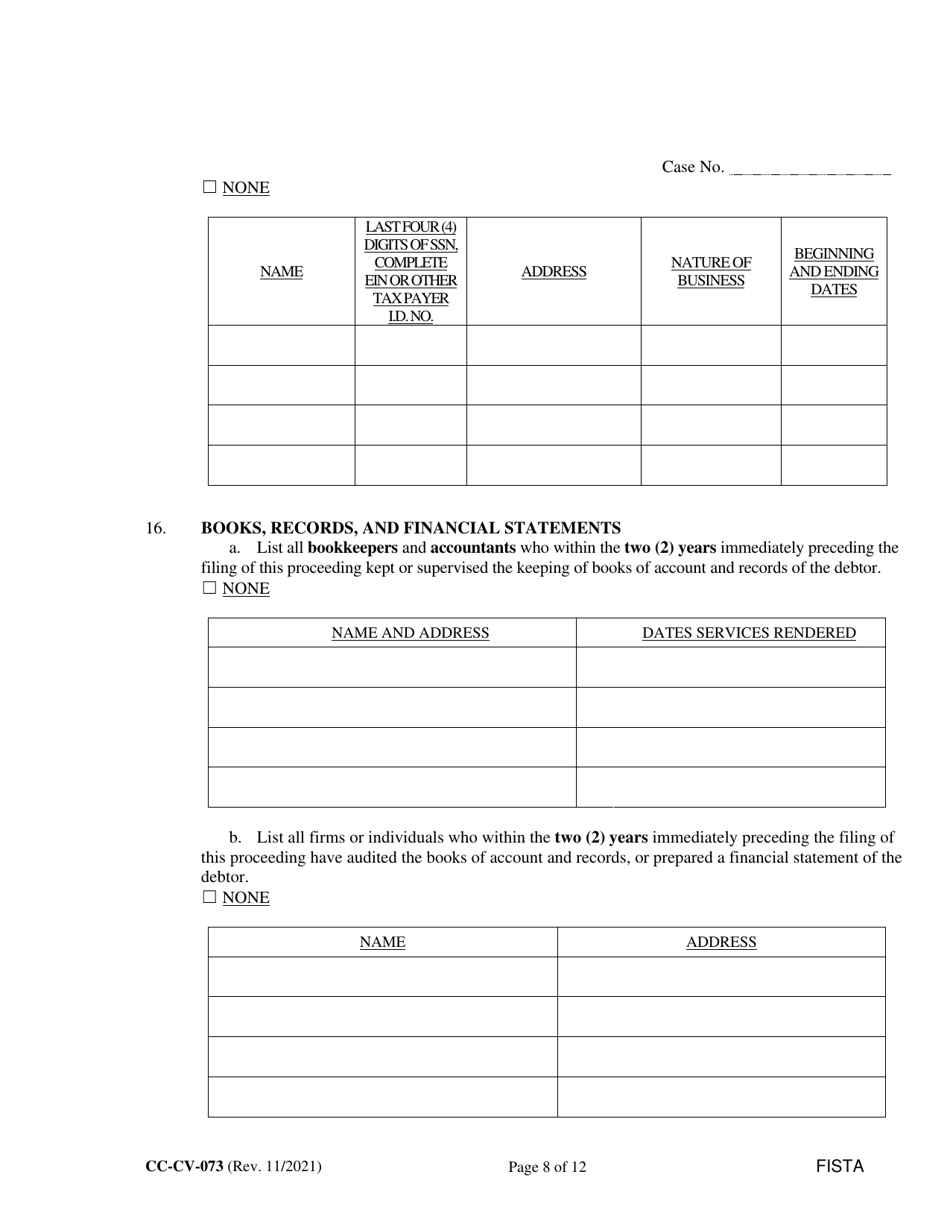 Form CC-CV-073 Statement of Financial Affairs - Maryland, Page 8