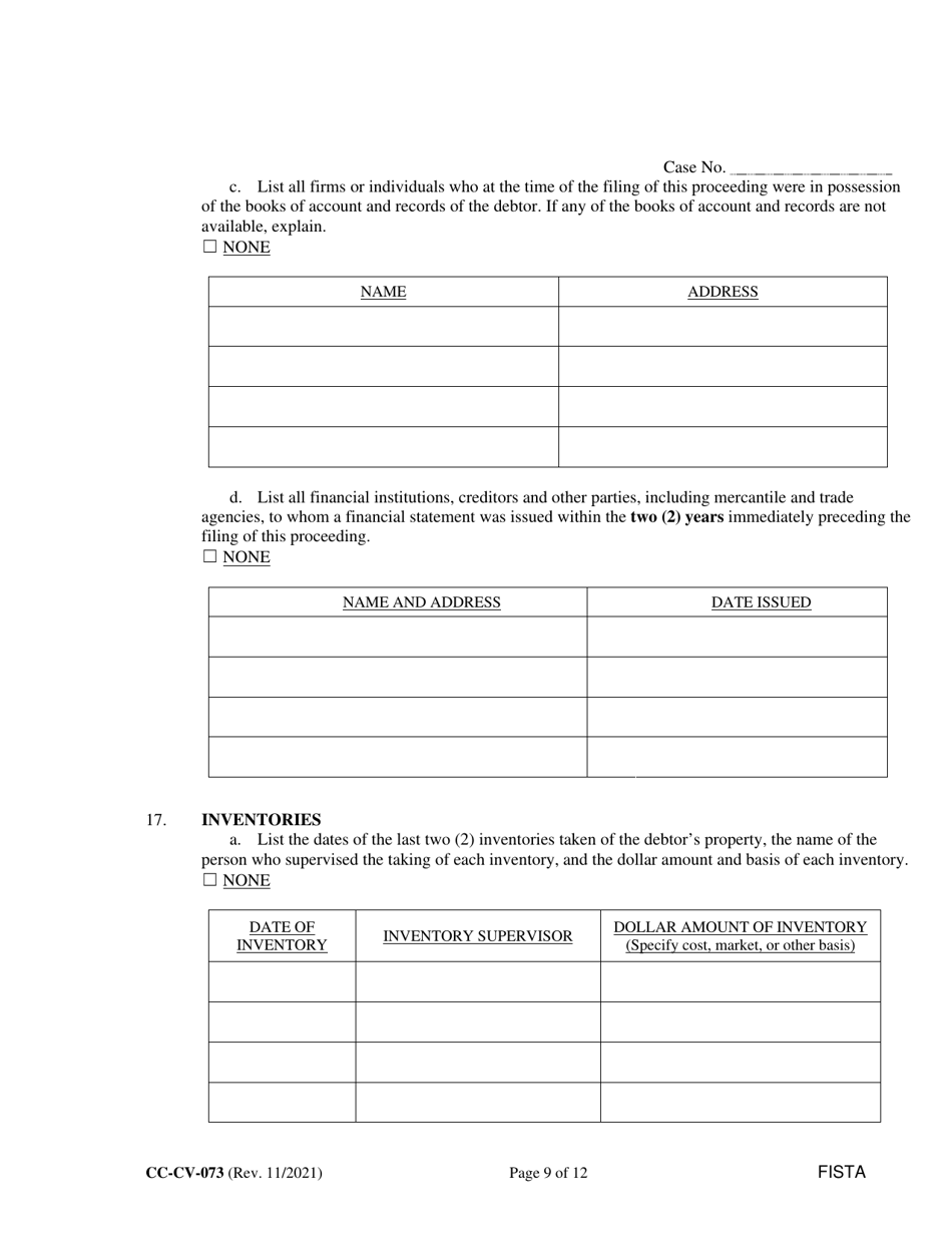 Form CC-CV-073 Statement of Financial Affairs - Maryland, Page 9