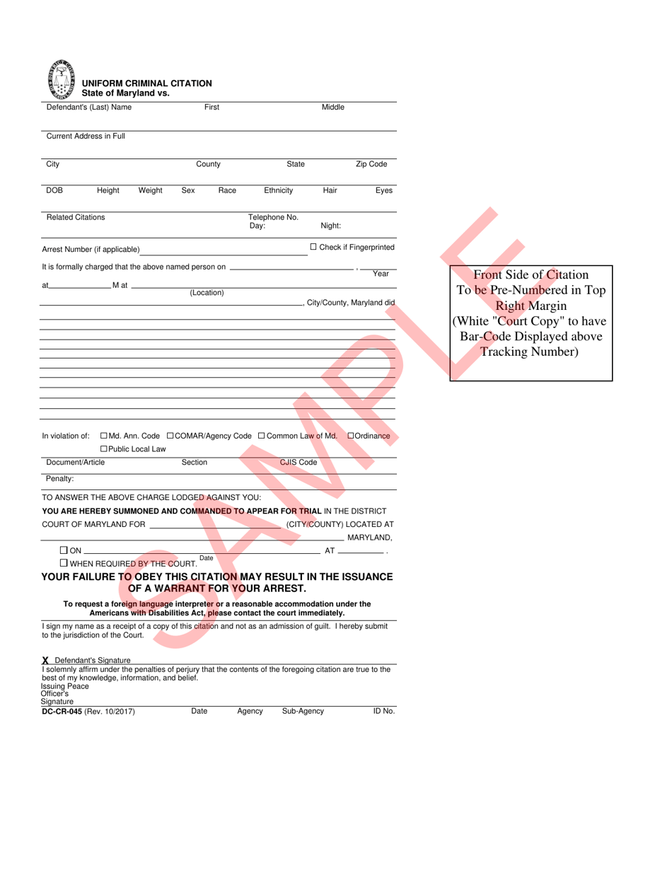 Form DCCR045 Download Printable PDF or Fill Online