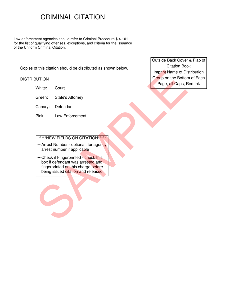 Form DC-CR-045 Uniform Criminal Citation - Sample - Maryland, Page 6