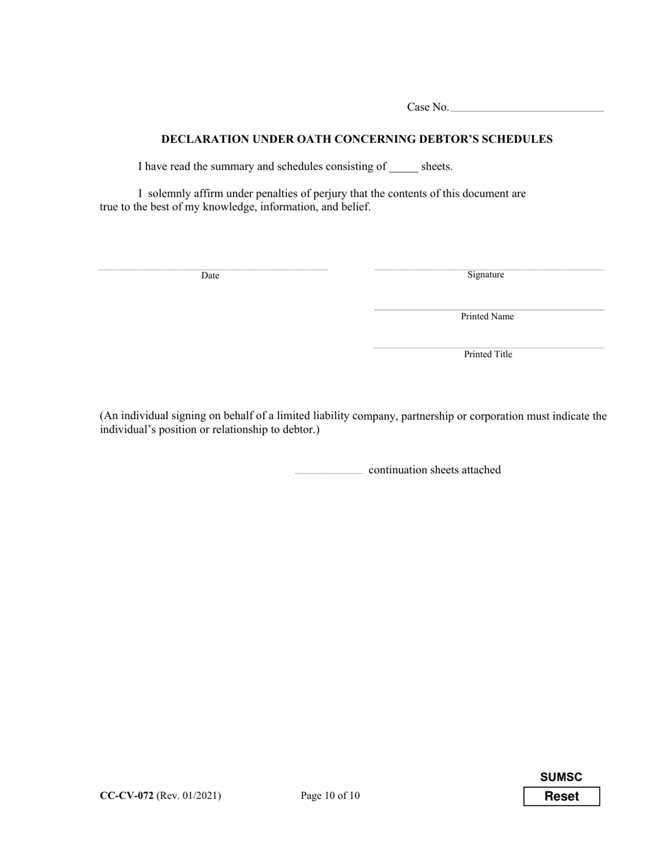 Form CC-CV-072 Summary of Schedules - Maryland, Page 10