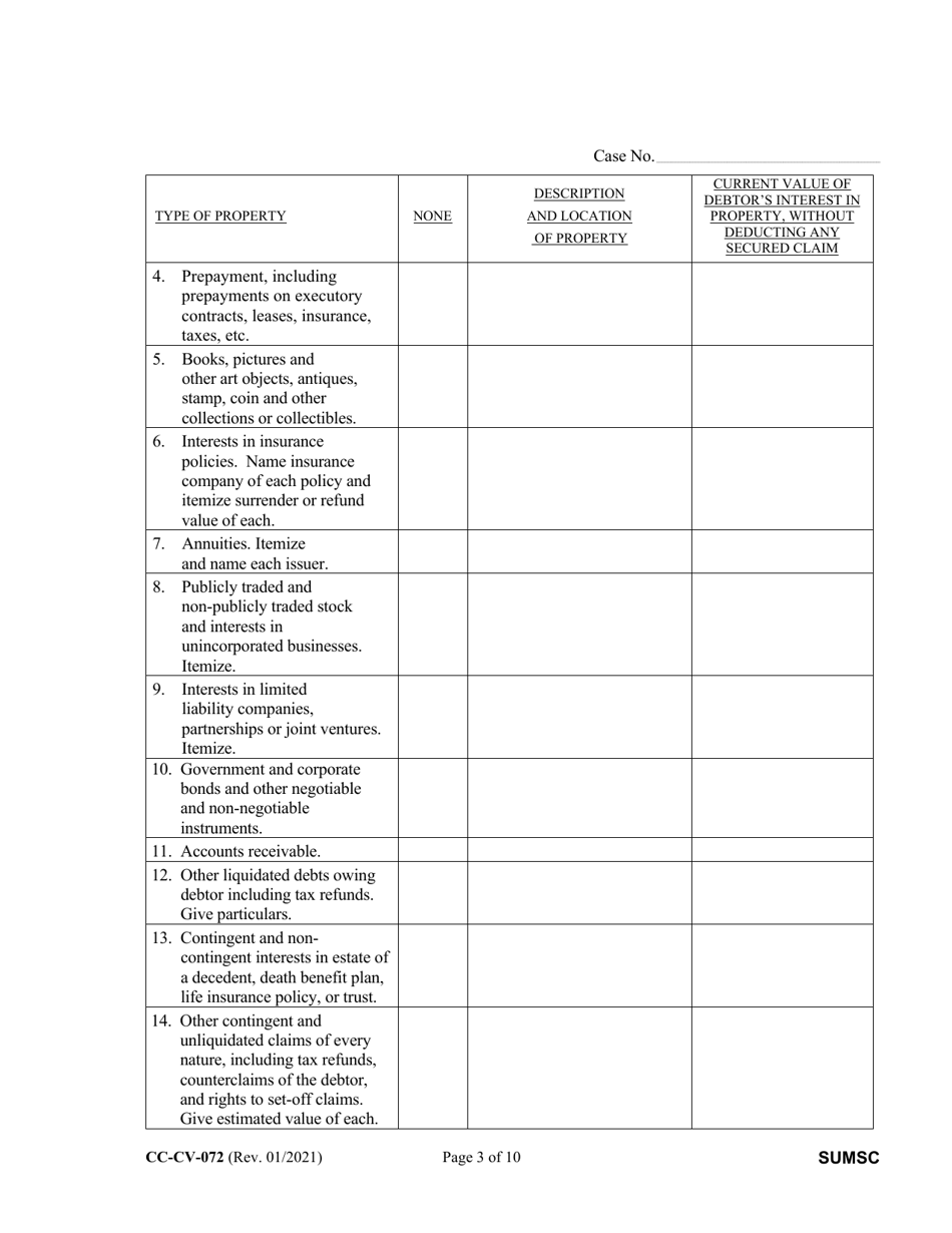 Form CC-CV-072 Summary of Schedules - Maryland, Page 3