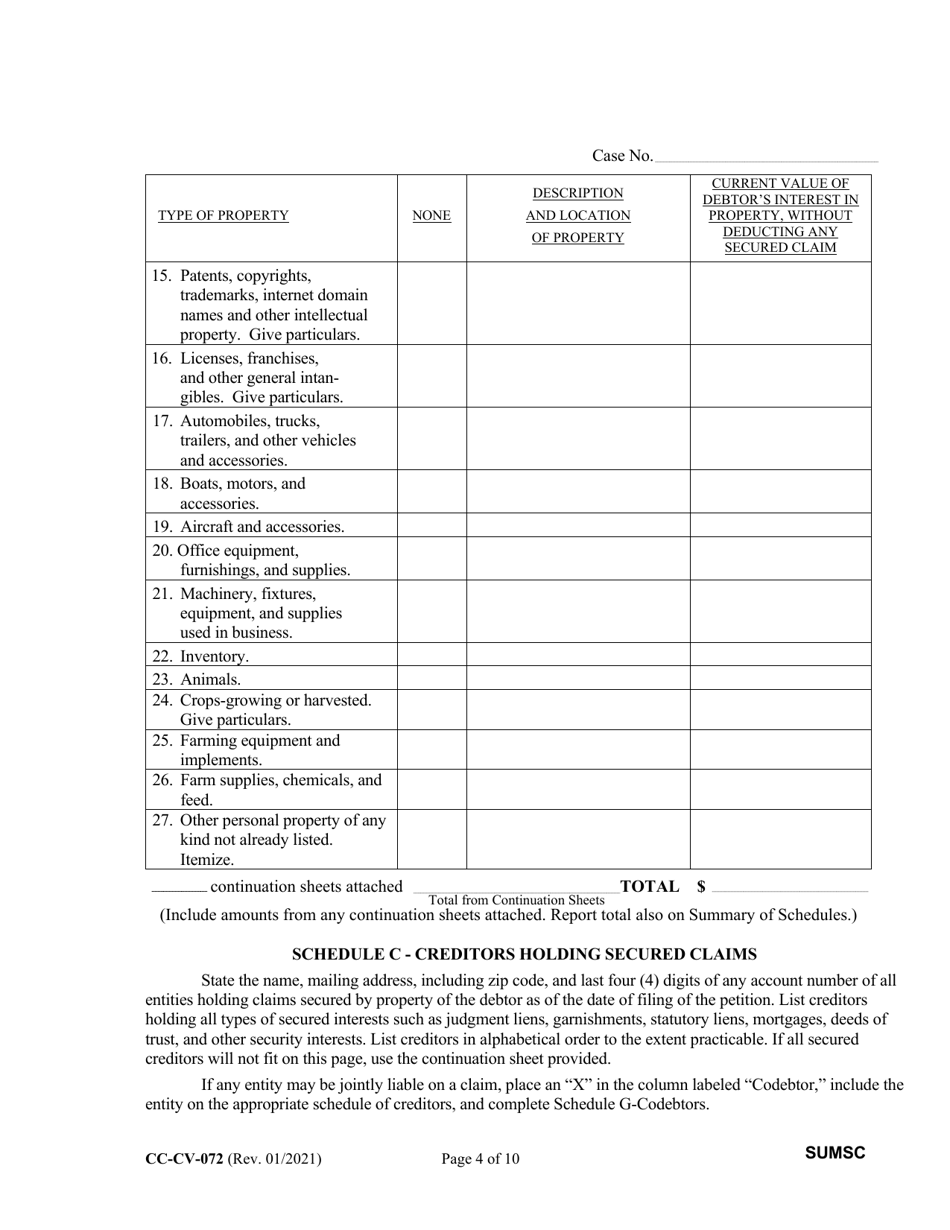 Form CC-CV-072 Summary of Schedules - Maryland, Page 4