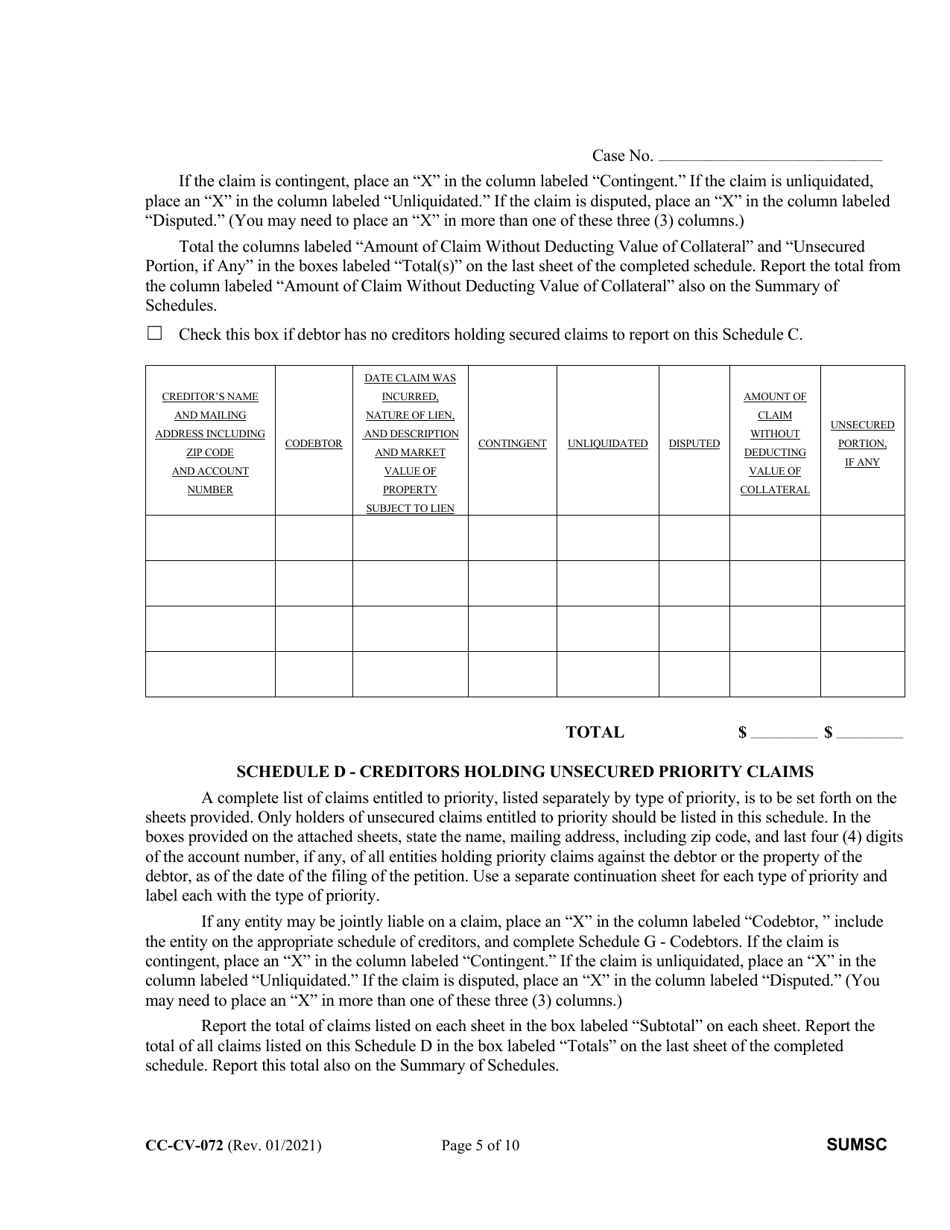Form CC-CV-072 Summary of Schedules - Maryland, Page 5