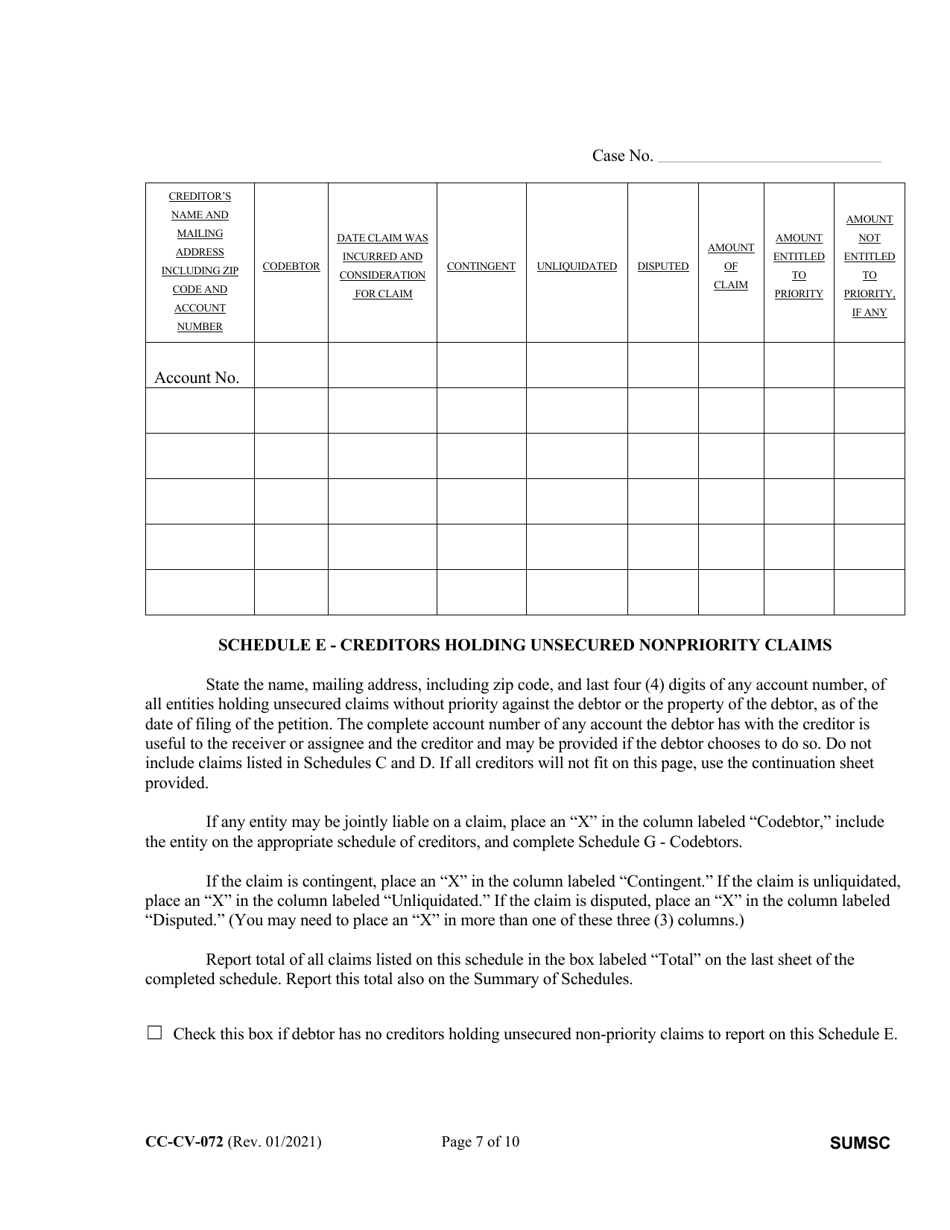 Form CC-CV-072 Summary of Schedules - Maryland, Page 7