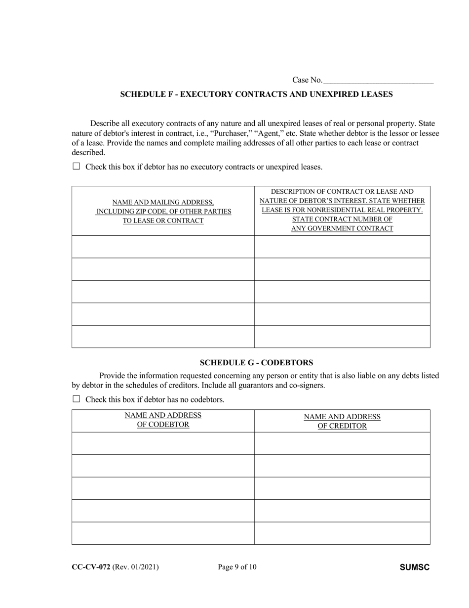 Form CC-CV-072 Summary of Schedules - Maryland, Page 9