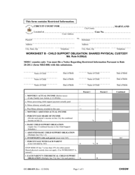 Form CC-DR-035 Worksheet B Child Support Obligation - Shared Physical Custody - Maryland