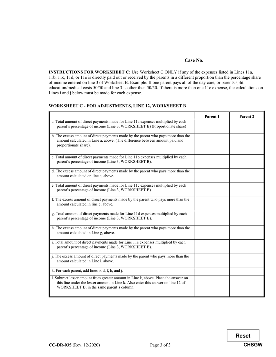 Form CC-DR-035 Worksheet B Child Support Obligation - Shared Physical Custody - Maryland, Page 3