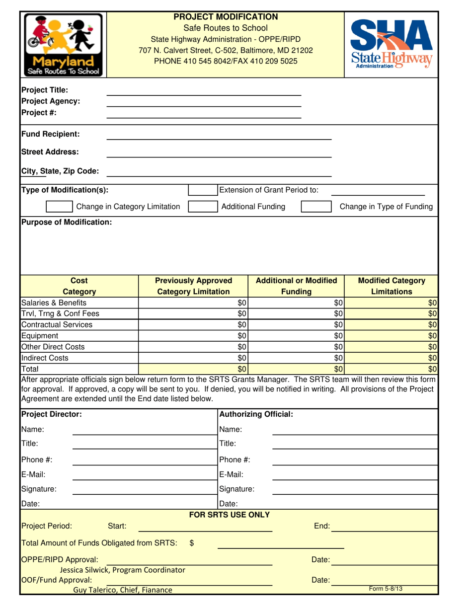 Form 5 Project Modification - Maryland, Page 1