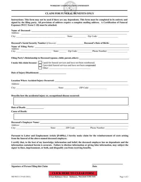 WCC Form C19  Printable Pdf
