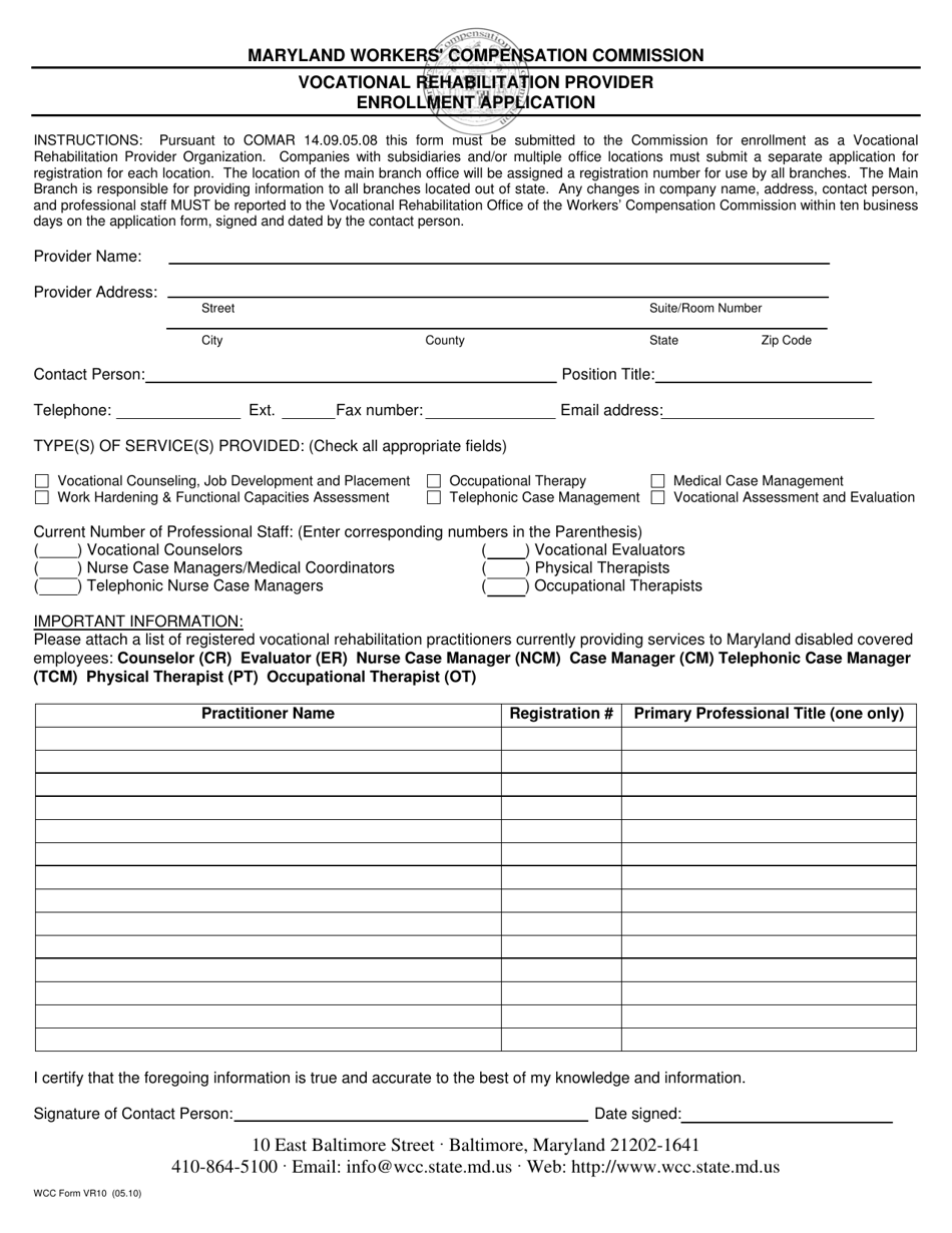 WCC Form VR10 - Fill Out, Sign Online and Download Printable PDF ...