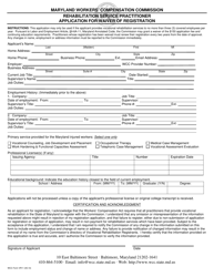 Document preview: WCC Form VR11 Rehabilitation Service Practitioner Application for Waiver of Registration - Maryland