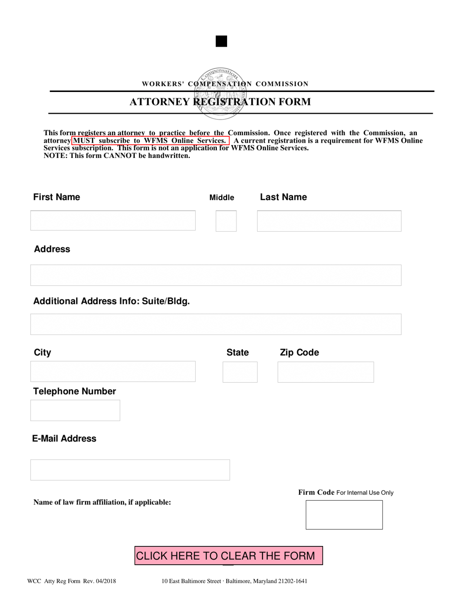 Attorney Registration Form - Maryland, Page 1