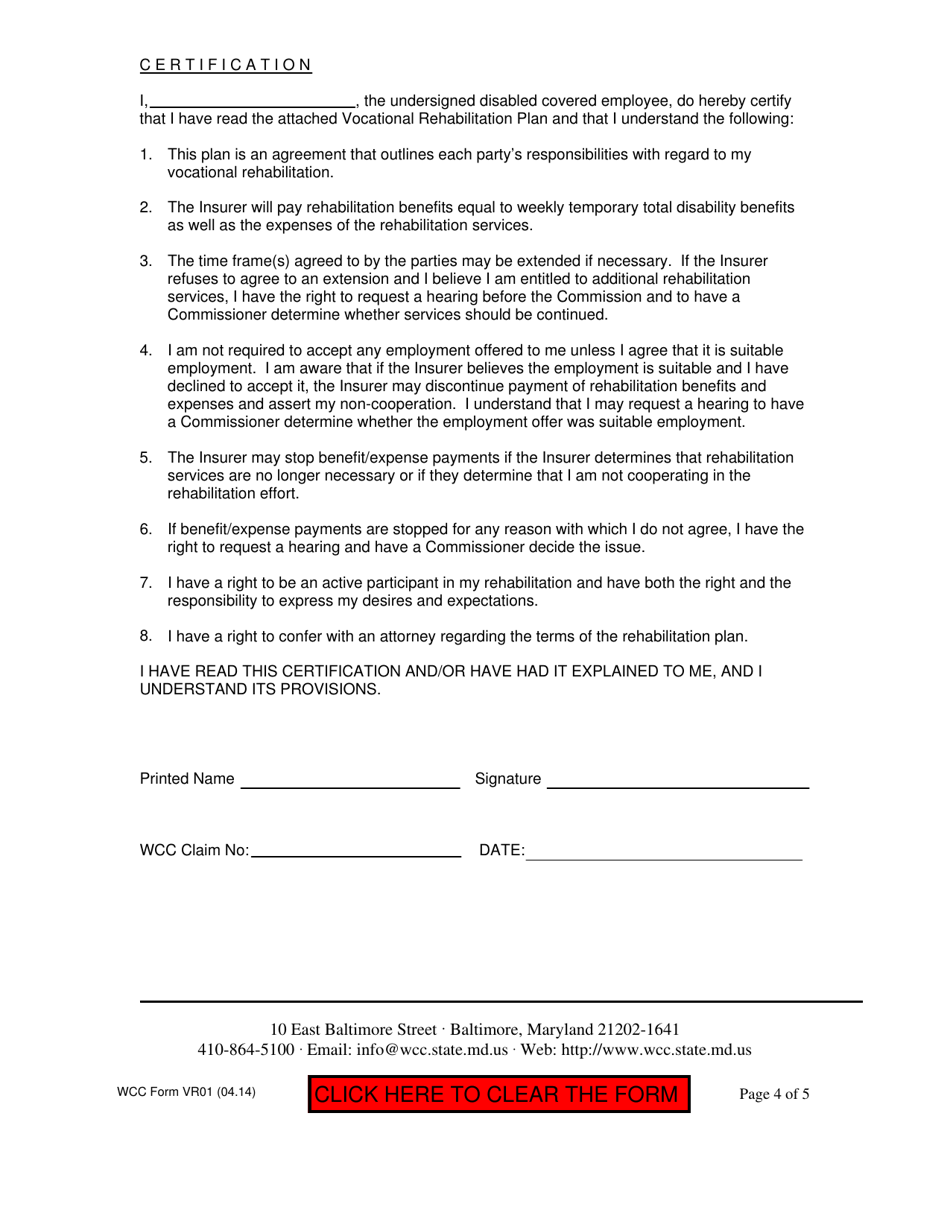 WCC Form VR01 Proposed Vocational Rehabilitation Plan - Maryland, Page 4