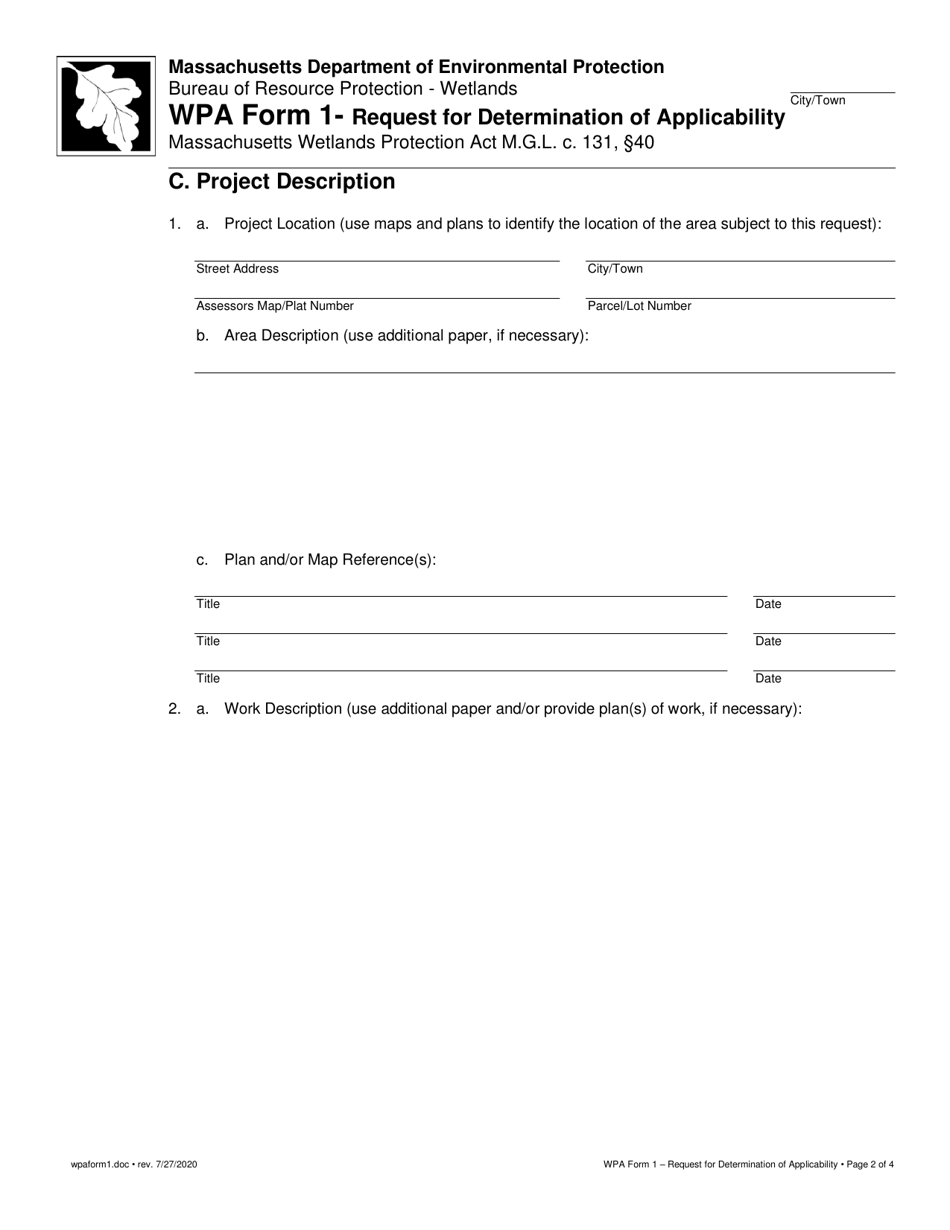 WPA Form 1 Request for Determination of Applicability - Massachusetts, Page 2