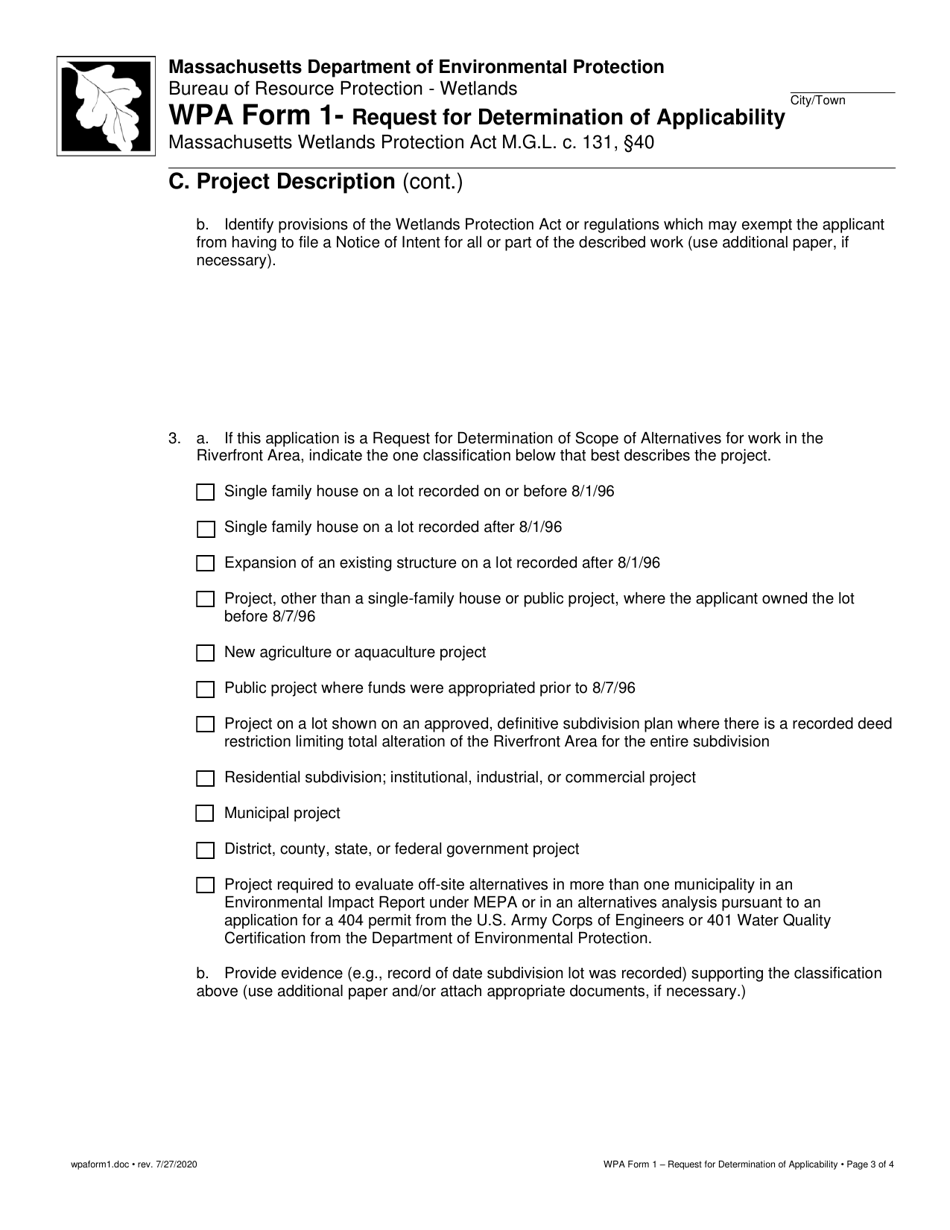 WPA Form 1 Request for Determination of Applicability - Massachusetts, Page 3