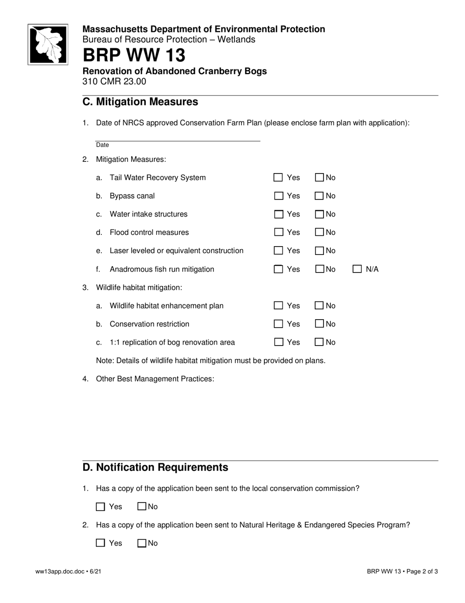 Form BRP WW13 Renovation of Abandoned Cranberry Bogs - Massachusetts, Page 2