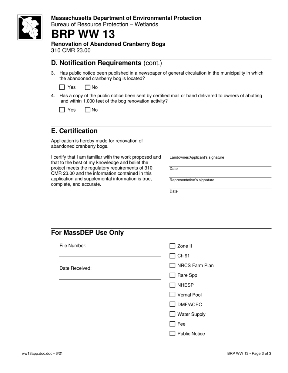 Form BRP WW13 Renovation of Abandoned Cranberry Bogs - Massachusetts, Page 3