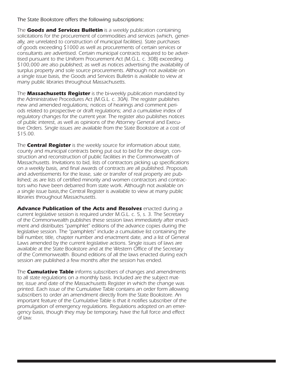 State Bookstore Subscription Form - Massachusetts, Page 2