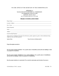 Document preview: Appendix A Project Notification Form - Massachusetts