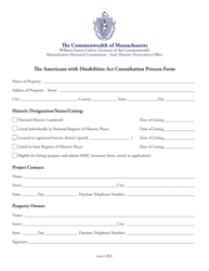 Document preview: The Americans With Disabilities Act Consultation Process Form - Massachusetts