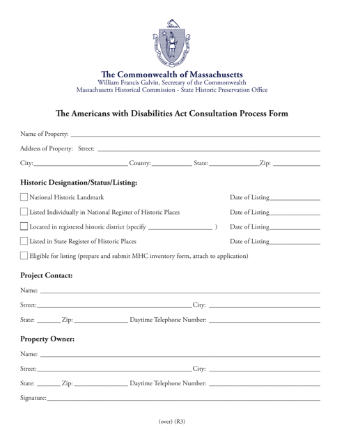 &quot;The Americans With Disabilities Act Consultation Process Form&quot; - Massachusetts Download Pdf