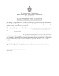 Document preview: Section 202(A) Affidavit for an Individual Waiving Automatic Agent Registration - Massachusetts