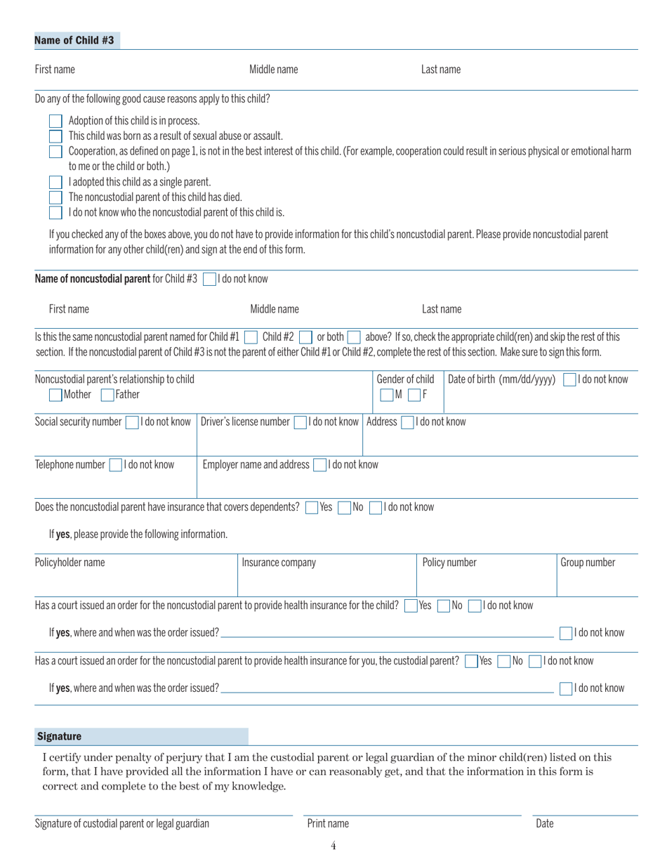 Form NCP-1 Noncustodial Parent Form - Massachusetts, Page 4