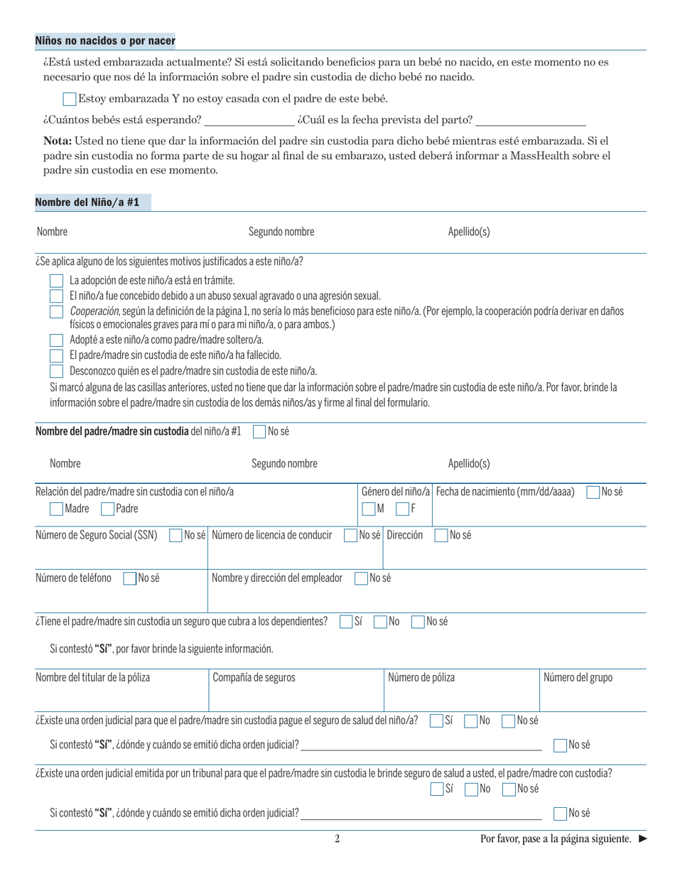 Formulario NCP-1 Formulario De Padre O Madre Sin Custodia - Massachusetts (Spanish), Page 2