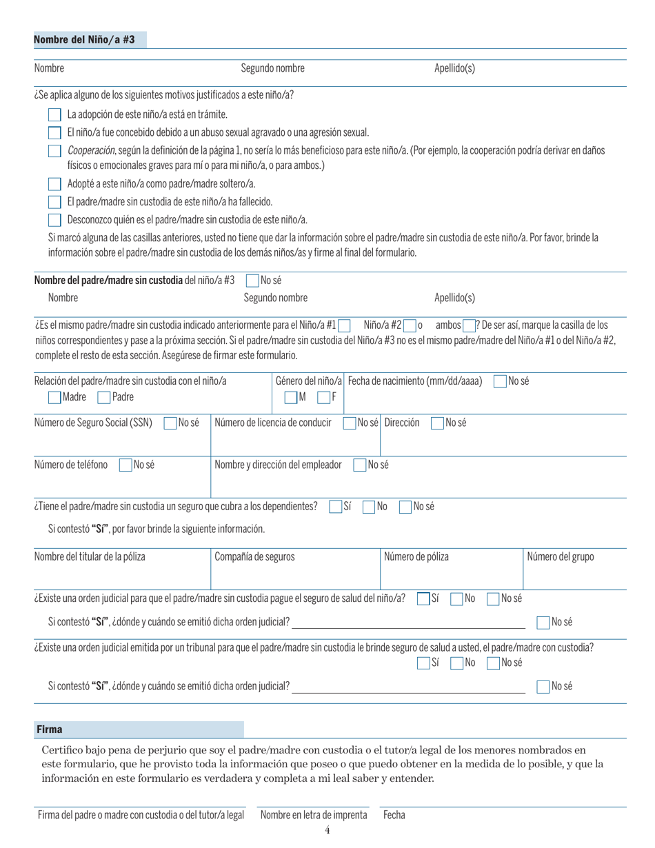 Formulario NCP-1 Formulario De Padre O Madre Sin Custodia - Massachusetts (Spanish), Page 4