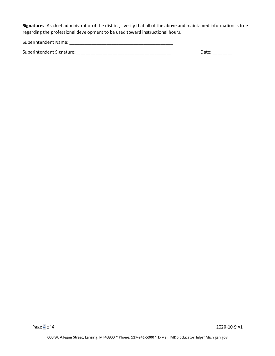 Professional Development for Instructional Hours / Days Documentation Tool - Michigan, Page 4