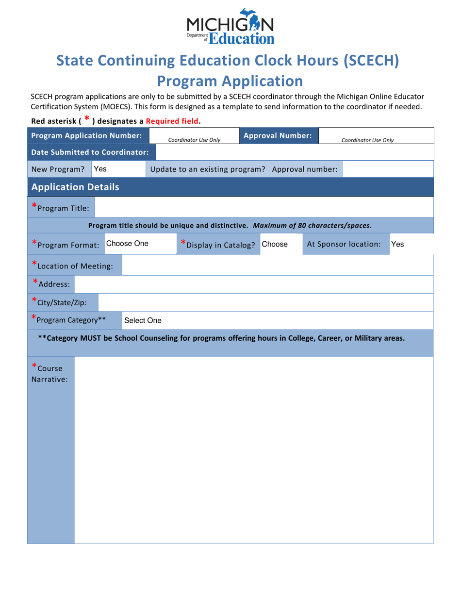 State Continuing Education Clock Hours (Scech) Program Application - Michigan, Page 1