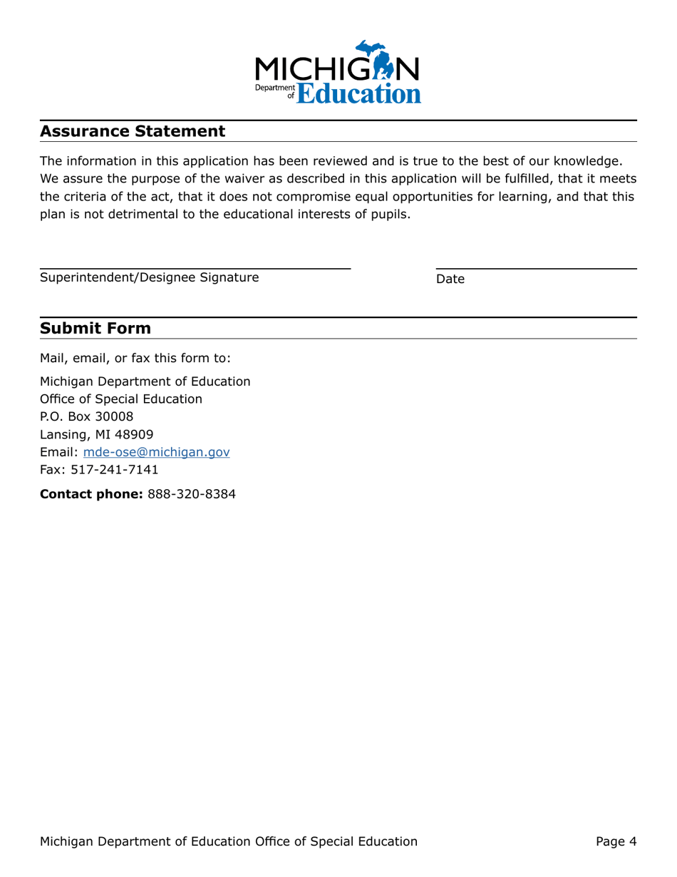 Administrative Rule Waiver Application for School Social Worker (Ssw) Requirement Under Rule 340.1799f - Michigan, Page 4