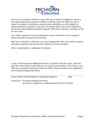 Notice of Cessation of Special Education Programs and Services in Response to Revocation of Parental Consent - Michigan, Page 2