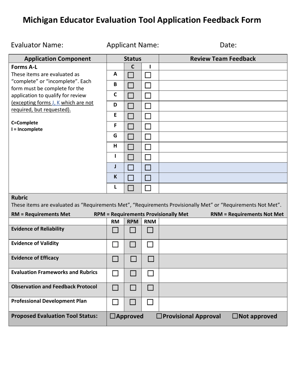 Michigan Educator Evaluation Tool Application Feedback Form - Michigan, Page 1