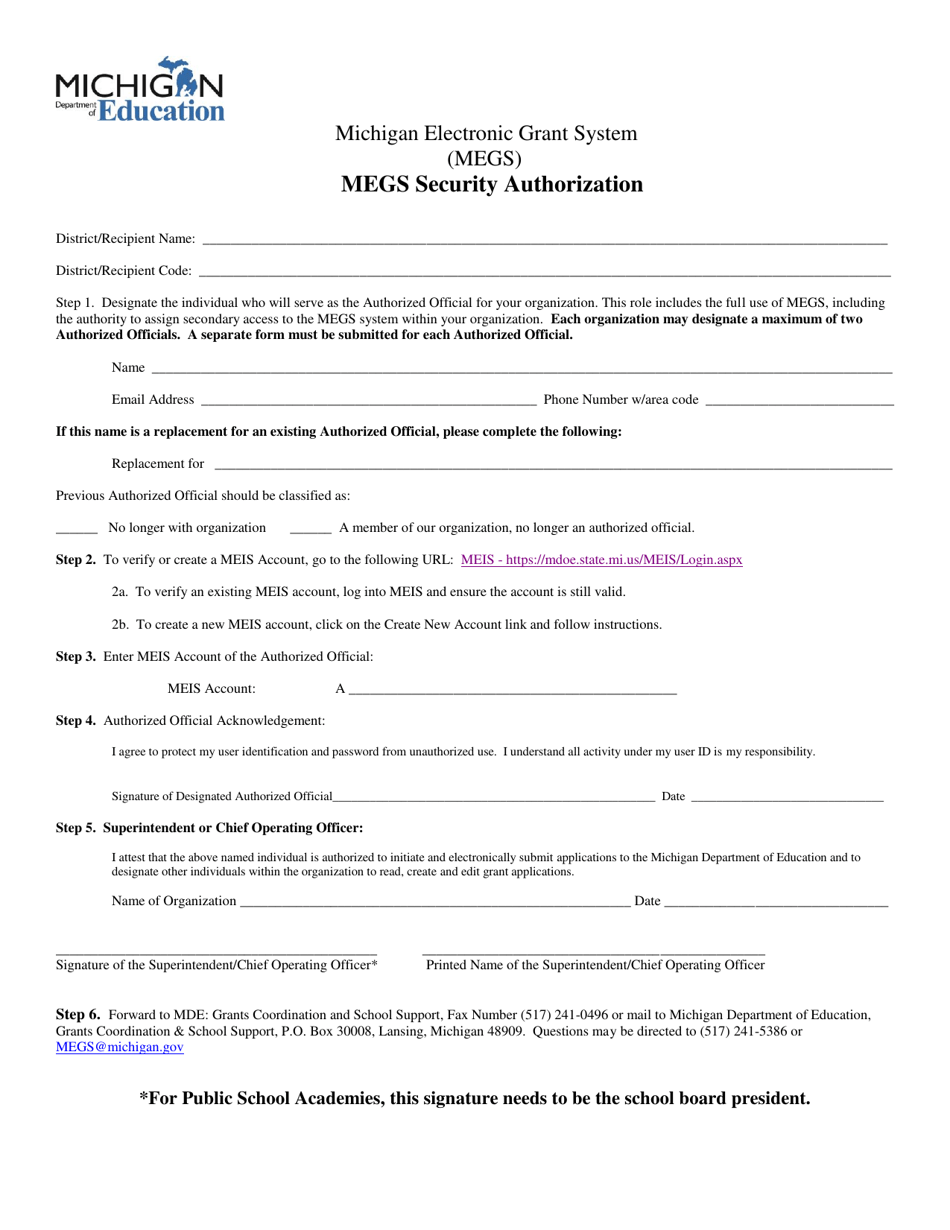 Megs Security Authorization - Michigan, Page 1