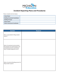 Document preview: Incident Reporting Plans and Procedures - Michigan
