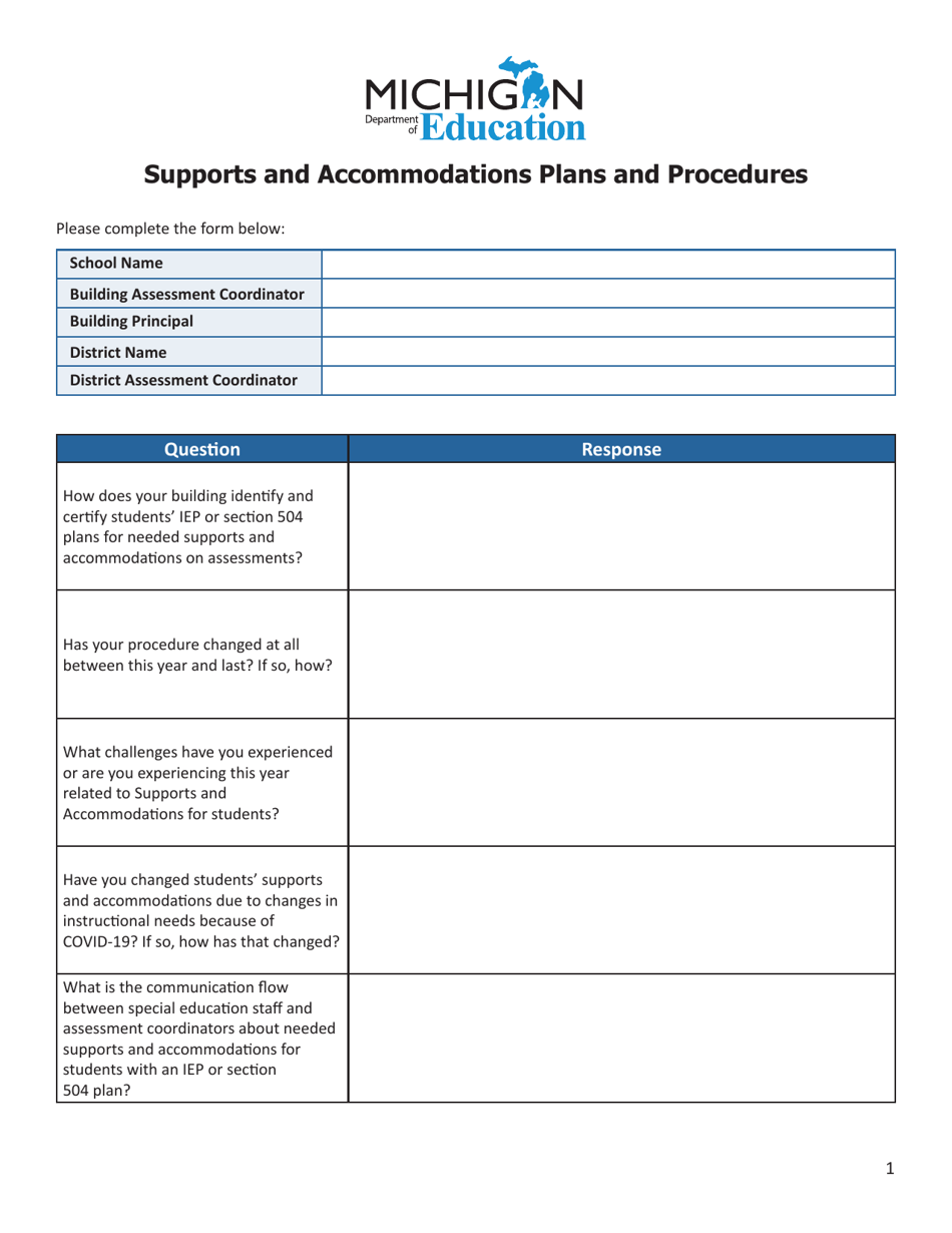 Supports and Accommodations Plans and Procedures - Michigan, Page 1