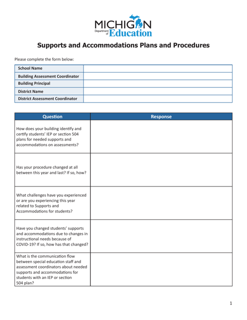 Supports and Accommodations Plans and Procedures - Michigan Download Pdf