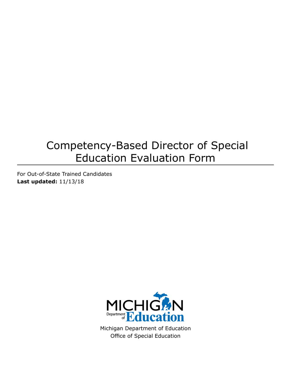 Competency-Based Director of Special Education Evaluation Form - Michigan, Page 1